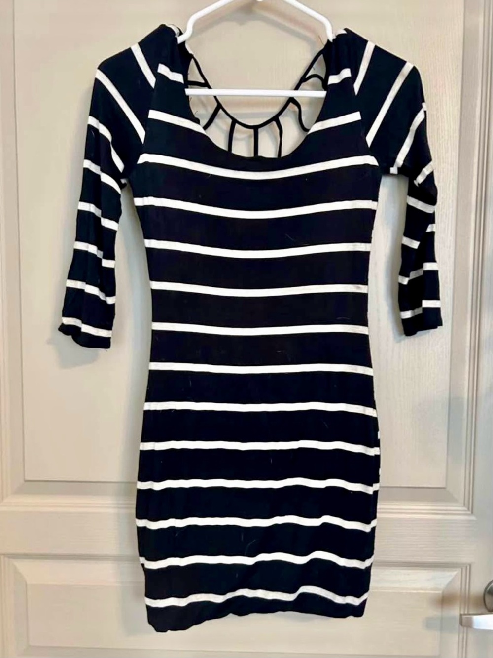 Striped Black and White Bodycon Dress with Cutout Back